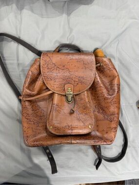 Patricia Nash Tan Brown Map-Print Leather Backpack